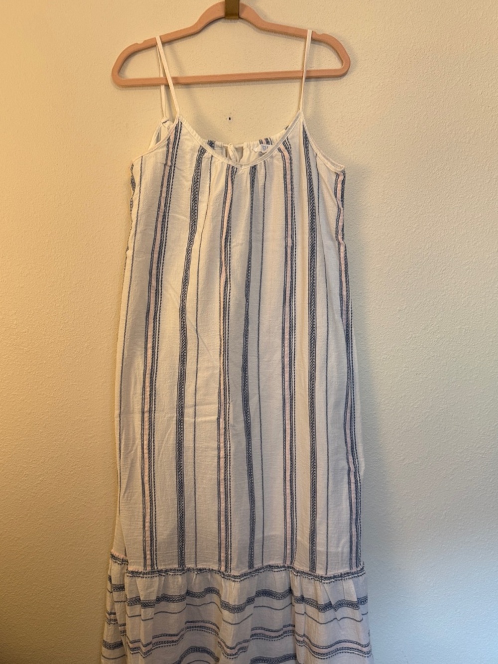 Time and Tru White Maxi Dress with Navy and Pink Stripes